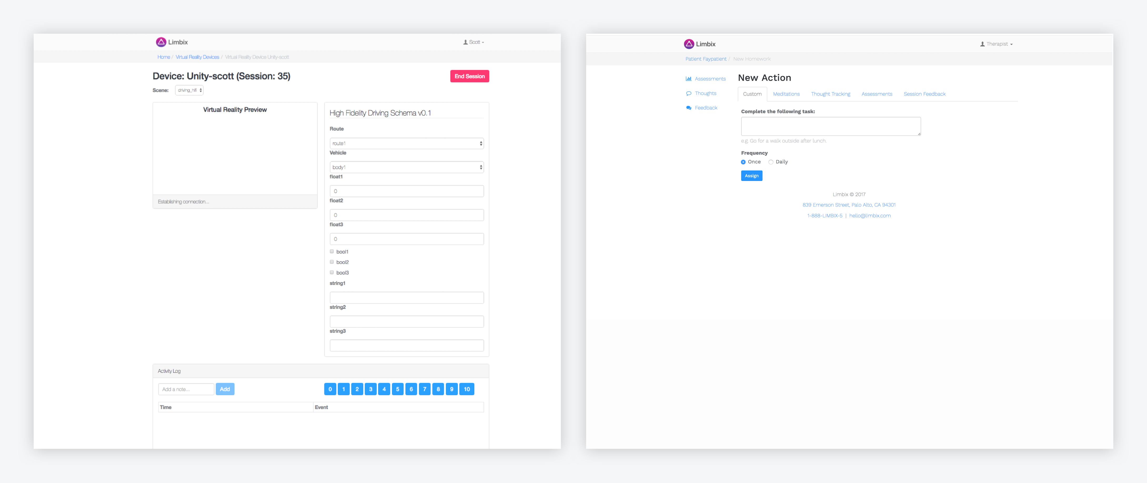 Web app — therapist and patient view