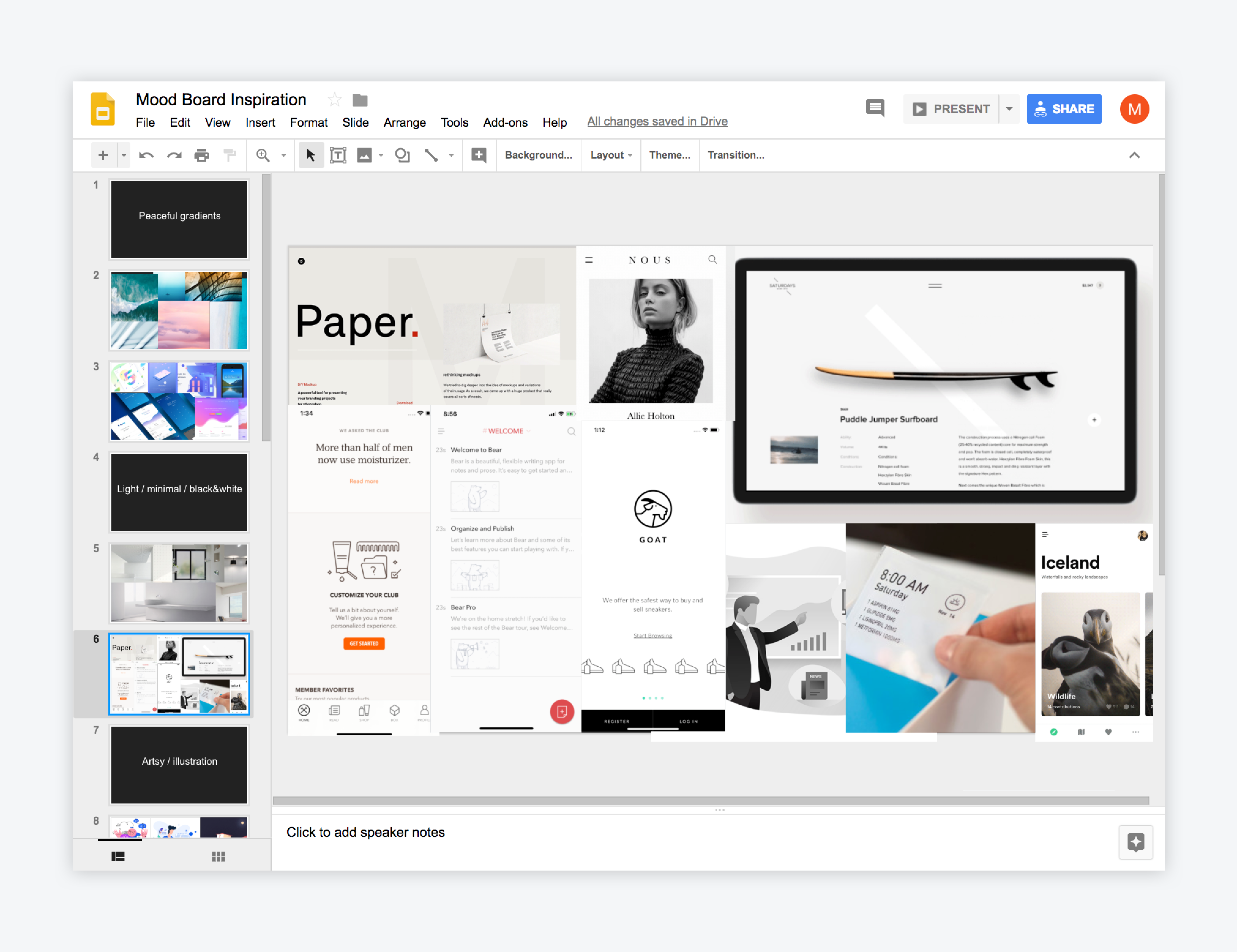 Mood board presentation