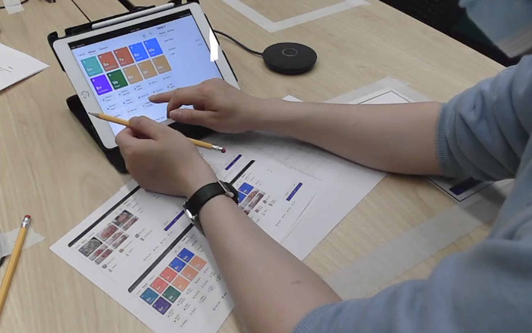 Usability testing session with a participant using a tablet